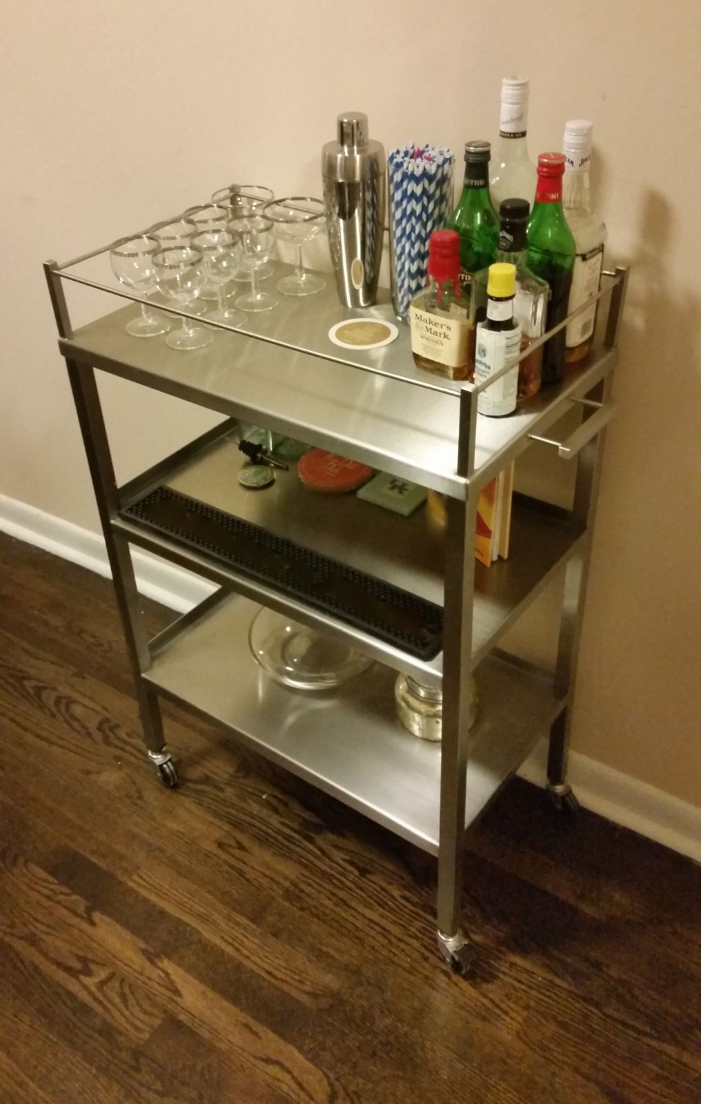 Stainless steel bar cart by Custom Metal Home