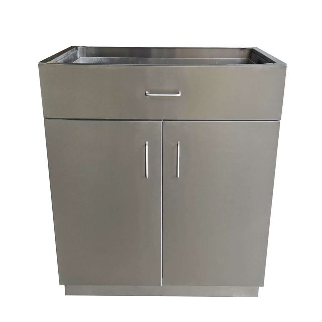 Stainless steel base cabinet, front view, Custom Metal Home