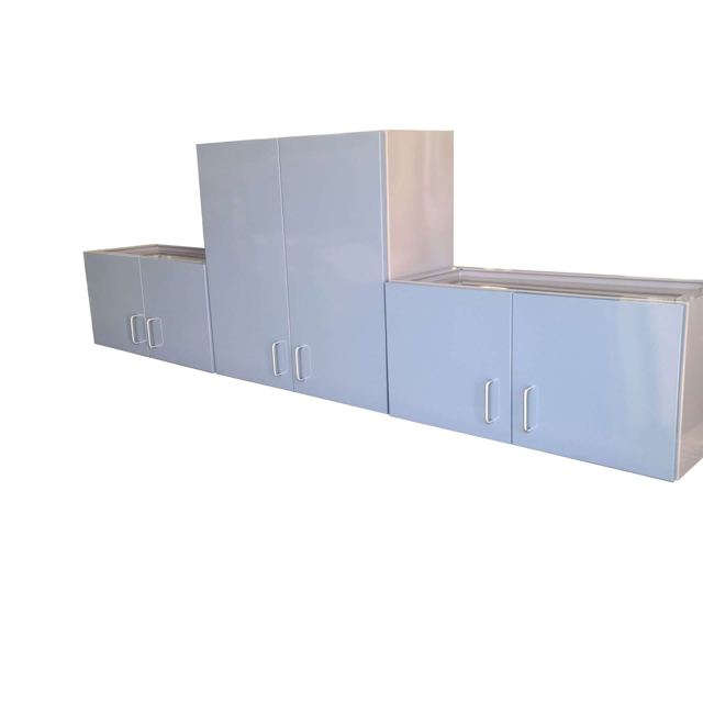 Powder coated steel cabinets before installation, Custom Metal Home