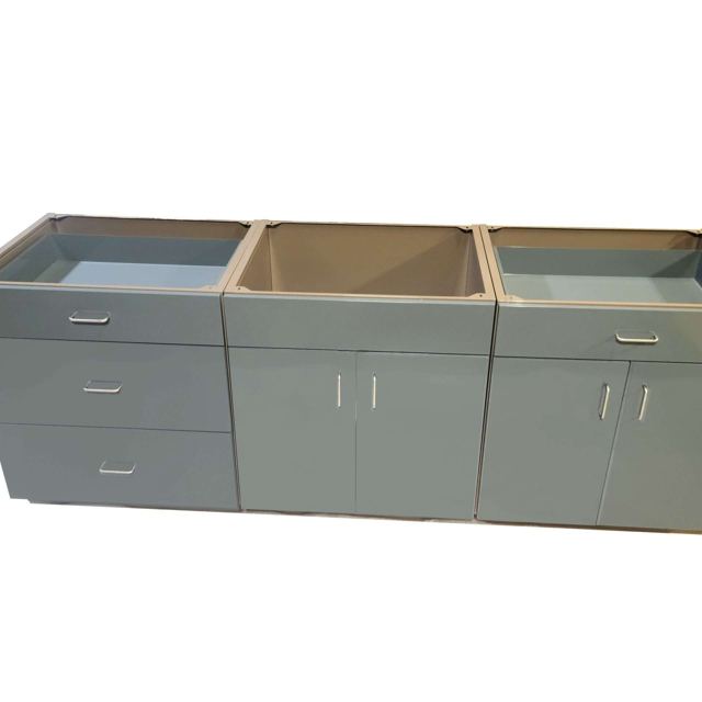 Three powder coated steel storage cabinets, Custom Metal Home