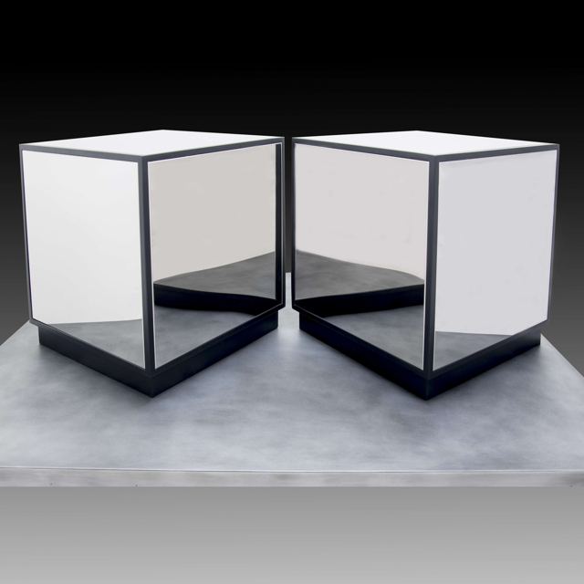 Mirrored stainless cube coffee and end table, Custom Metal Home