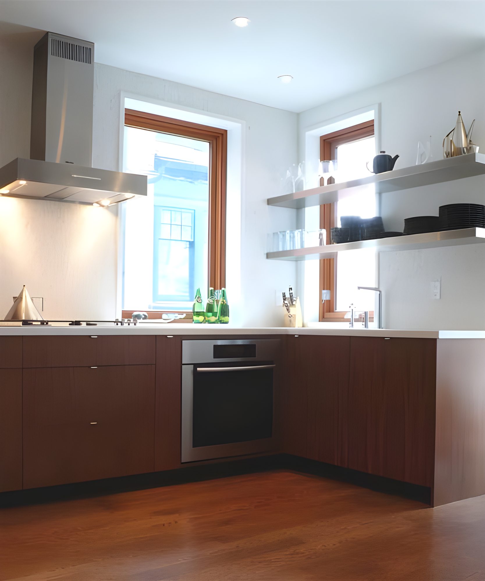Custom fabricated floating shelves in a residential kitchen by Custom Metal Home