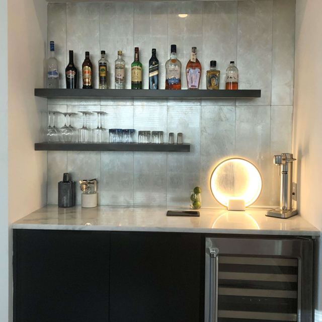 Zinc floating shelves with glassware, Custom Metal Home