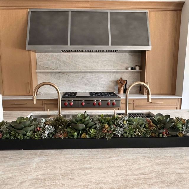 Custom Metal Home range hood. RH-4. Body: Zinc with dark patina. Straps: Zinc with light patina