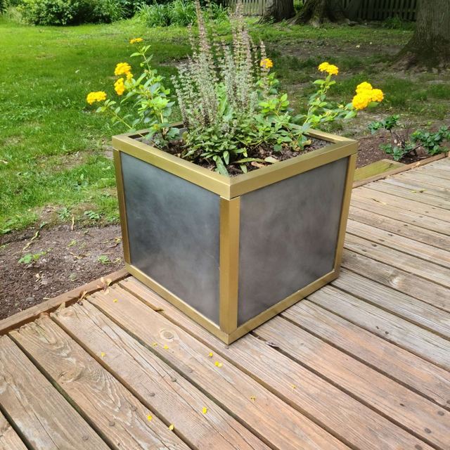 Zinc planter with brass trim, Custom Metal Home