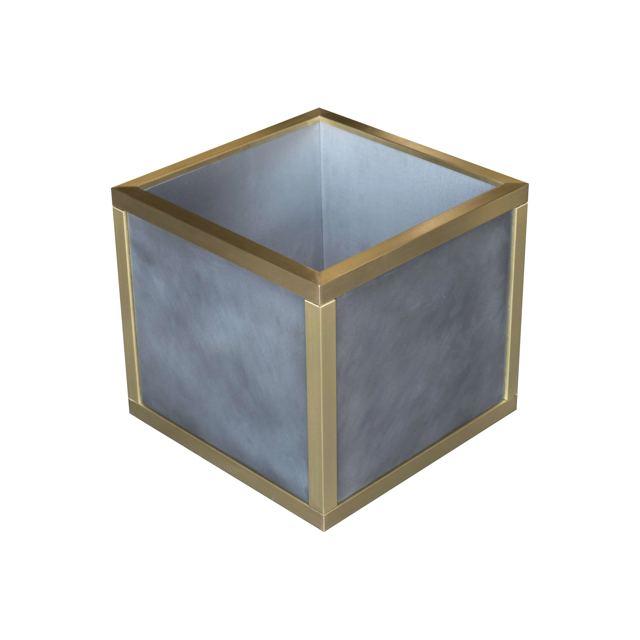 Large square zinc planter with brass trim, Custom Metal Home