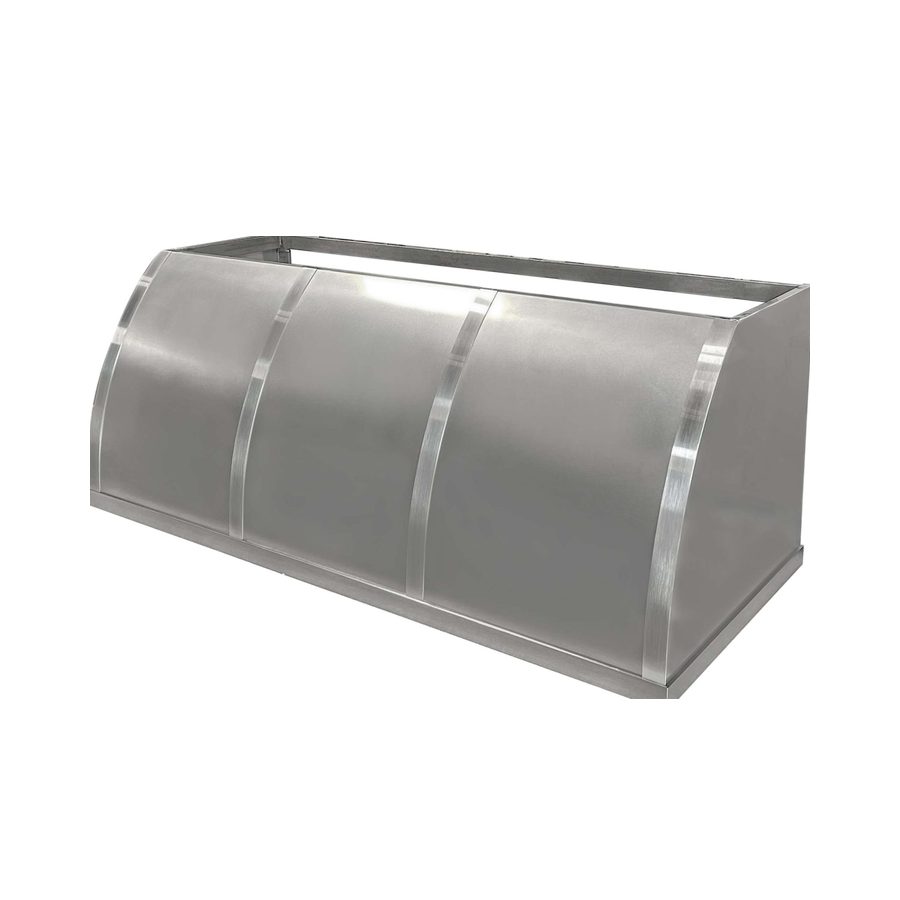 RH-2 range hood in matte stainless steel with brushed stainless straps