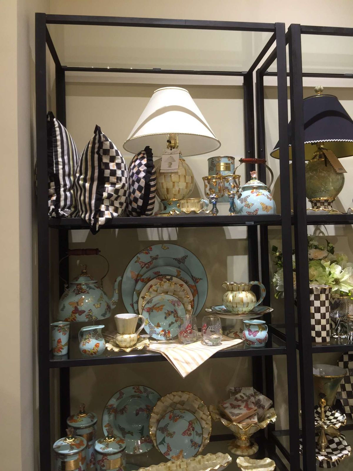 Black steel display shelving in a retail store