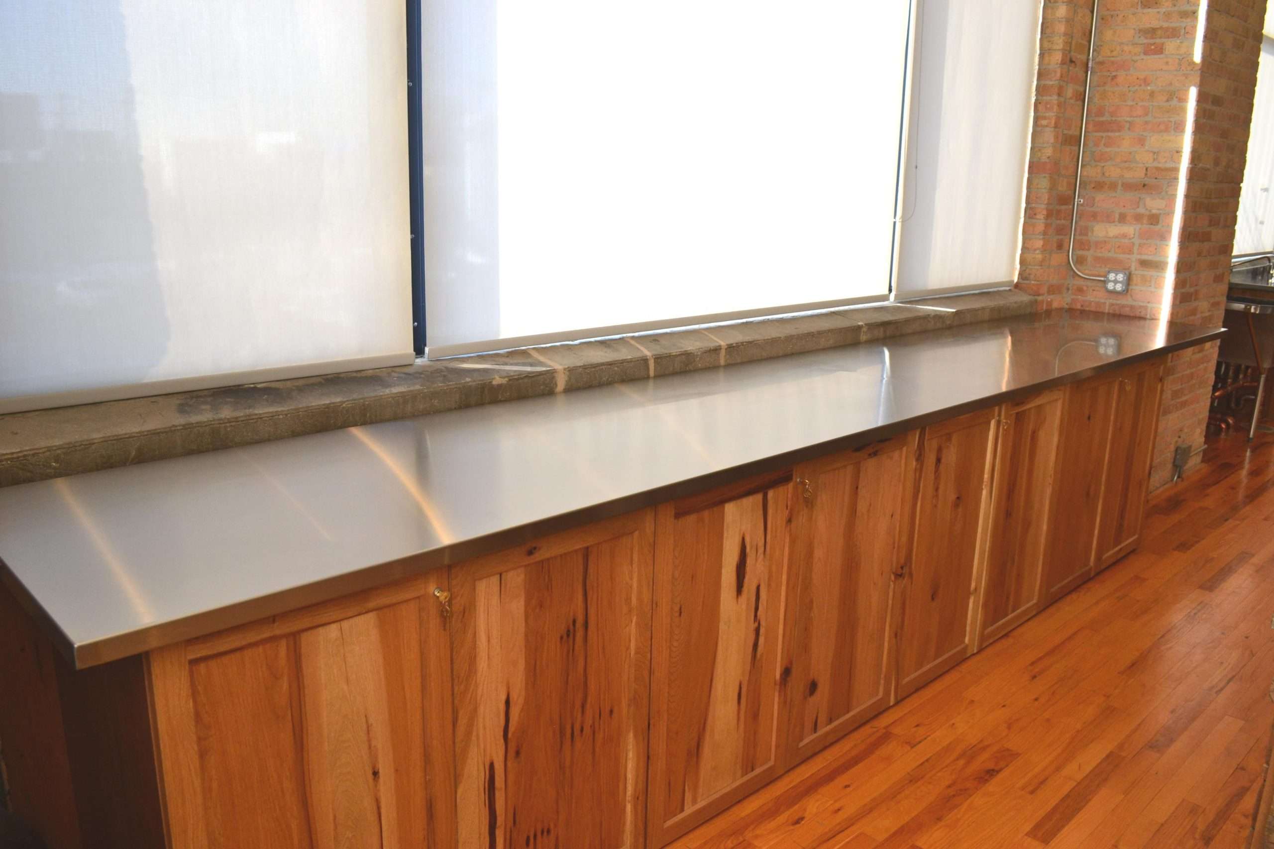 Detail of stainless steel countertop edge