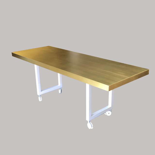 Brass top on a white Poseidon base, Custom Metal Home