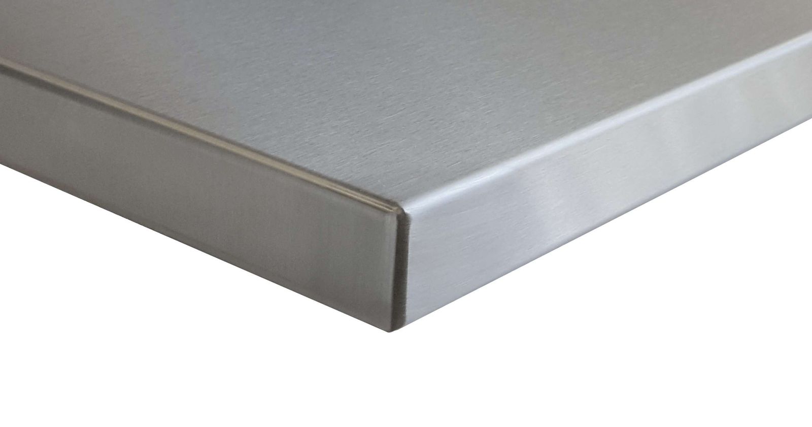 Stainless steel table top corner, welded and polished smooth
