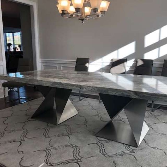 Pair of Twist bases under a stone dining top, Custom Metal Home