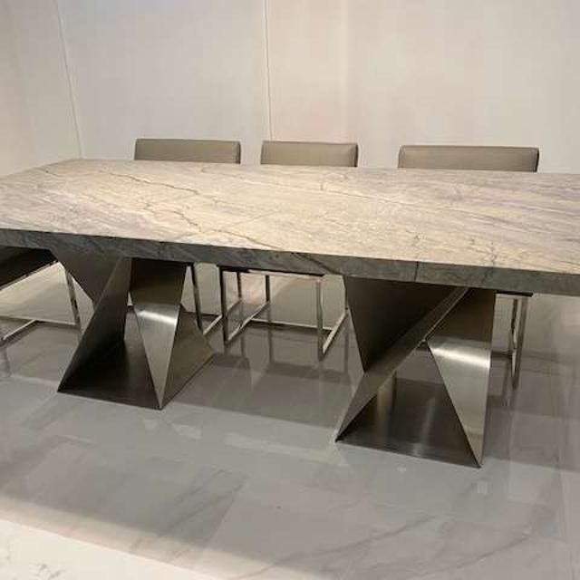 Twist bases under a long stone top, Custom Metal Home