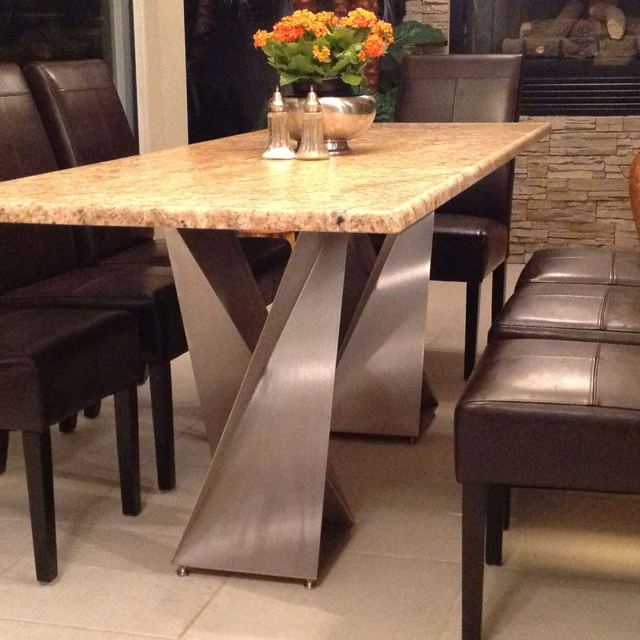 Twist base under a granite dining top, Custom Metal Home