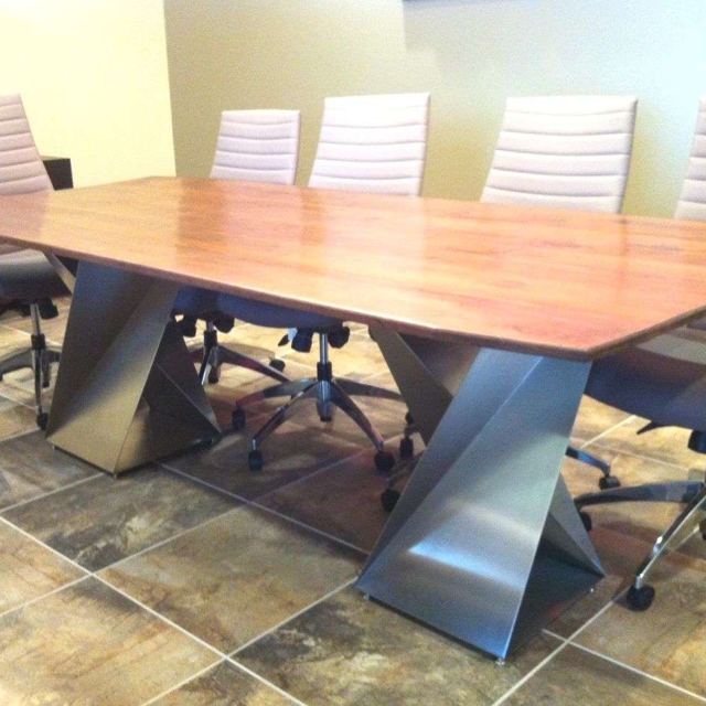 Twist bases under a wood conference top, Custom Metal Home