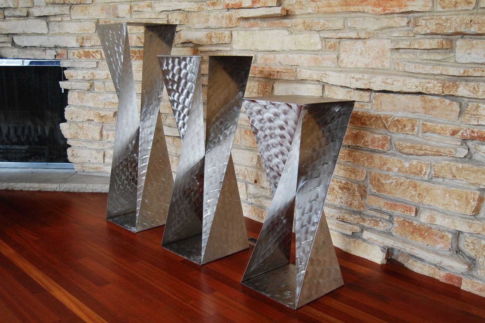 Signature Twist Bases with swirl finish in a designer photo shoot fabricated by Custom Metal Home