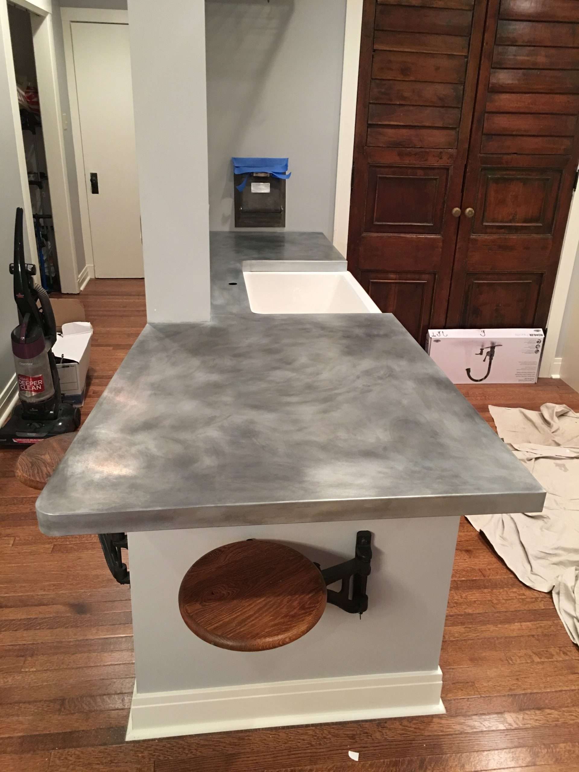 Zinc countertop with farmhouse sink